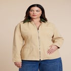 Nipped Waist Barn Jacket With Faux Leather Collar image number null