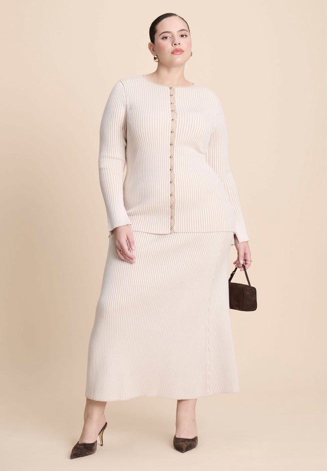 Ribbed Sweater Trumpet Maxi Skirt image number 3