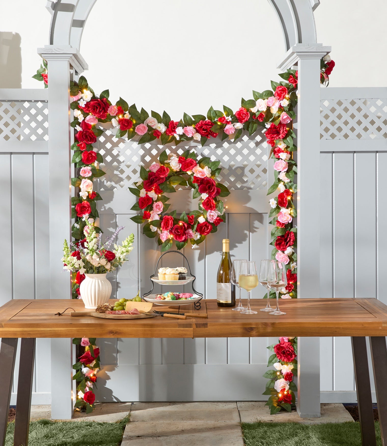  Pre-Lit Rose Bloom 6' Garland image number 0