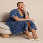 V Neck Flare Denim Dress image number null