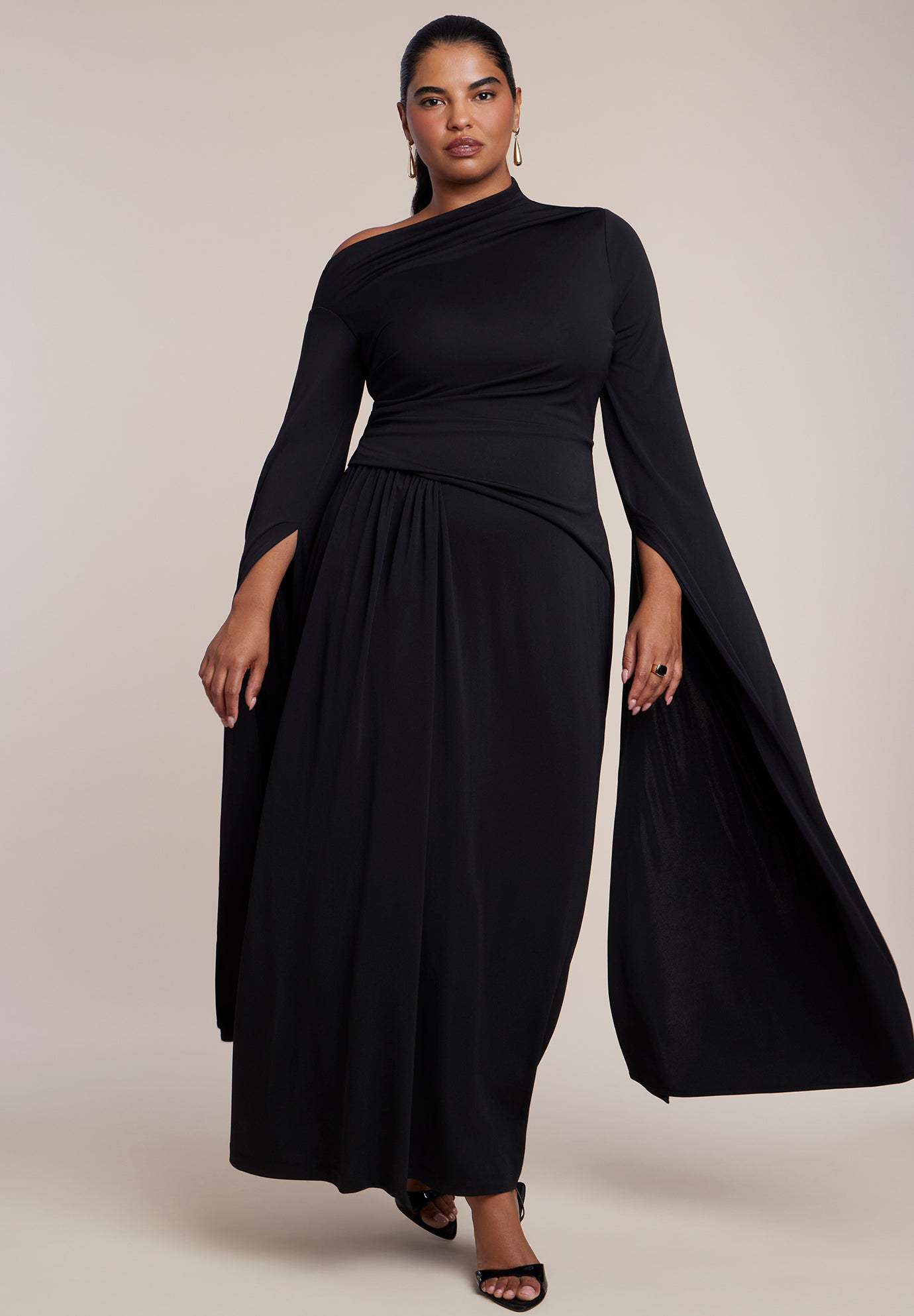 Cape Sleeve Draped Maxi Dress image number 0