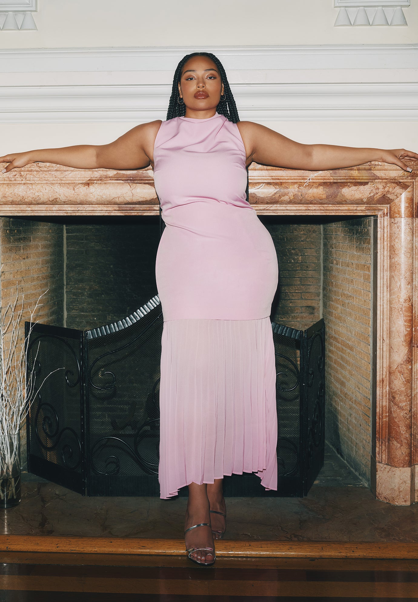 Combo Fabric Pleated Dress image number 0