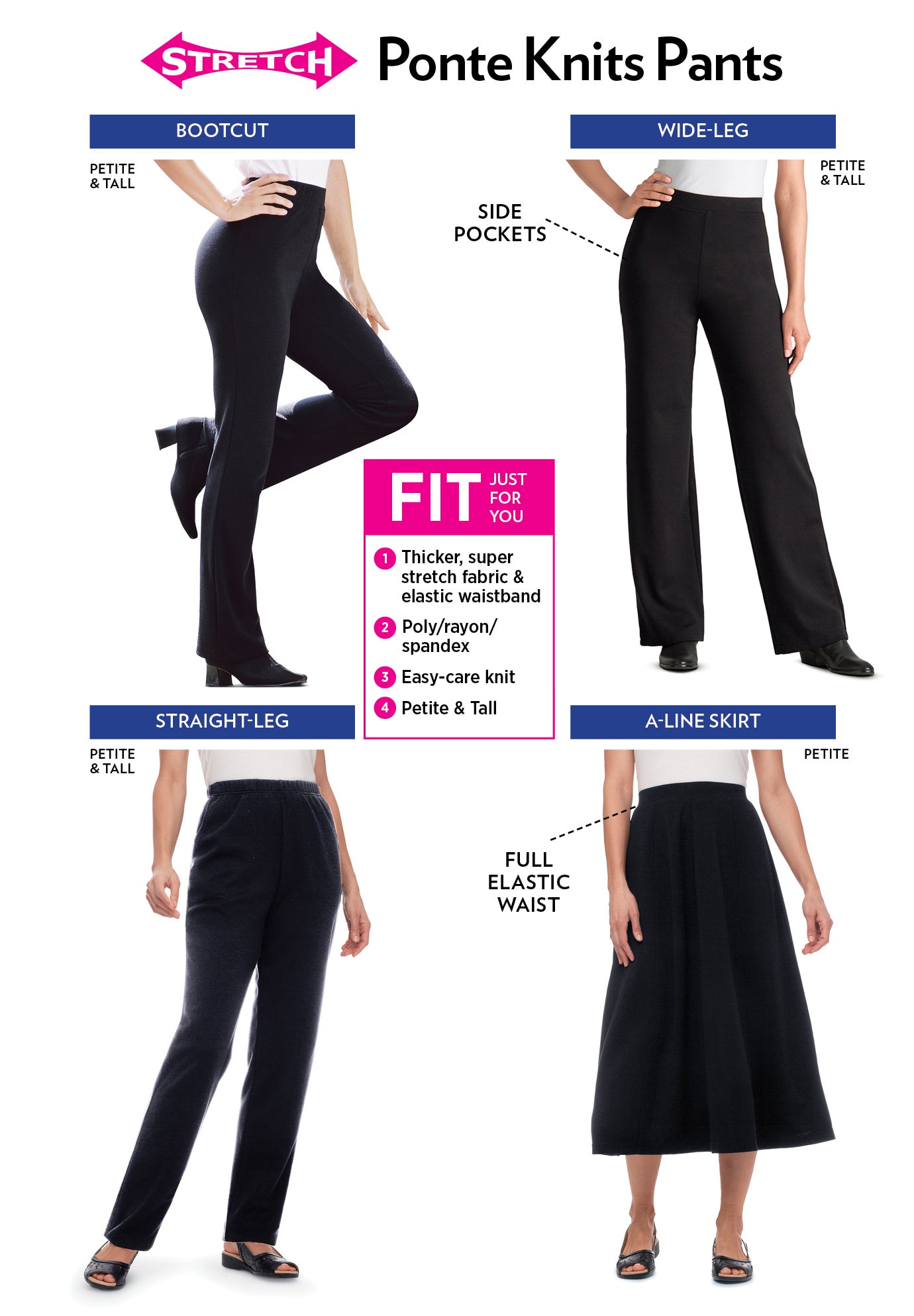 Stretch Ponte Knit Pull-On Wide-Leg Pants image number 1