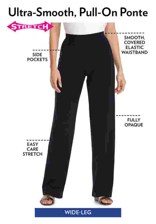 Womens Plus-Size Stretch Ponte Knit Pull-On Wide-Leg Pants image number 4
