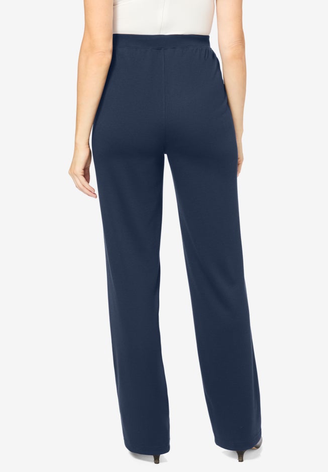 Stretch Ponte Knit Pull-On Wide-Leg Pants image number 1