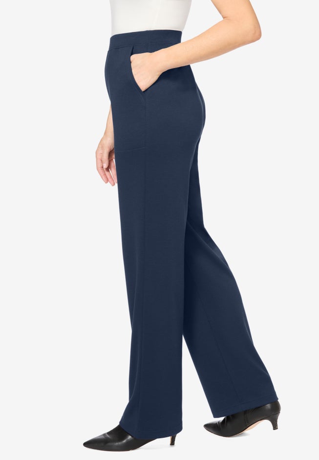 Stretch Ponte Knit Pull-On Wide-Leg Pants image number 2