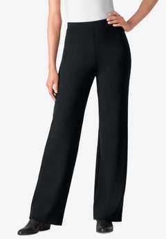 Stretch Ponte Knit Pull-On Wide-Leg Pants