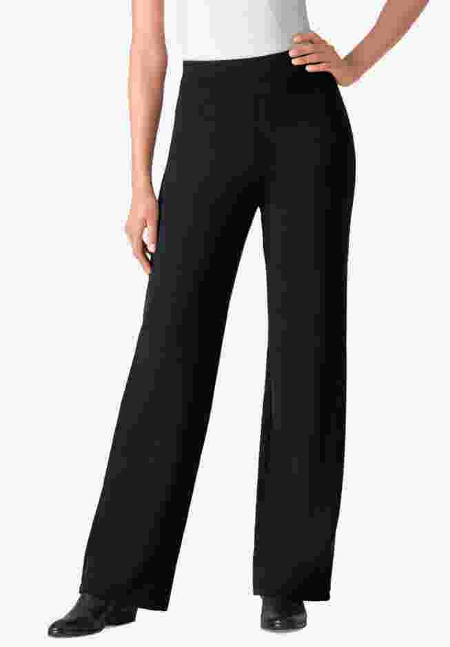 Womens Plus-Size Stretch Ponte Knit Pull-On Wide-Leg Pants image number 0
