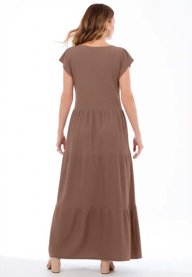 Texture Knit Tiered Flutter Sleeve Maxi Dress image number 1