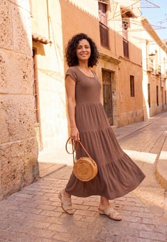 Texture Knit Tiered Flutter Sleeve Maxi Dress