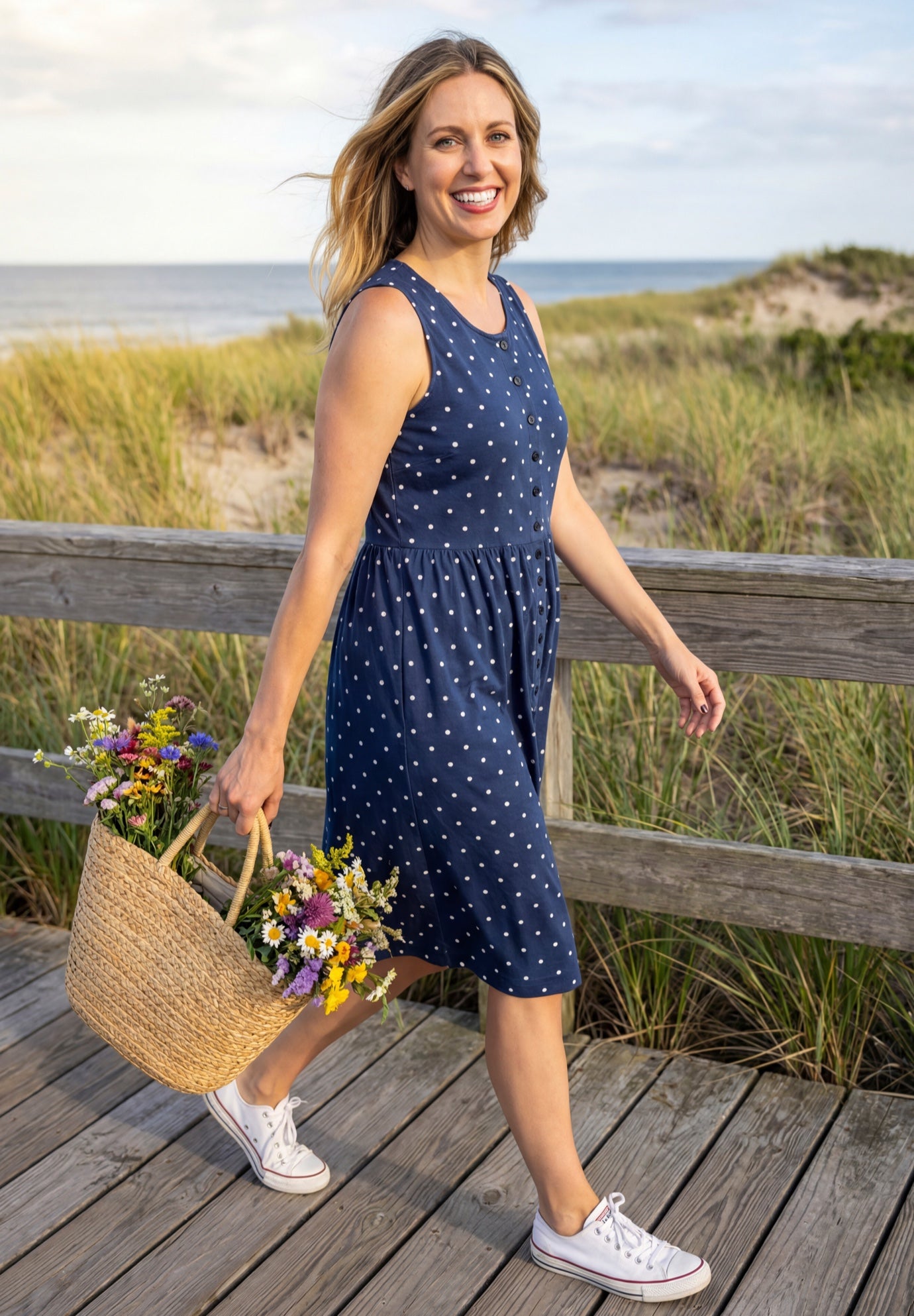 Button-Front Empire Sleeveless Knit Dress image number 3