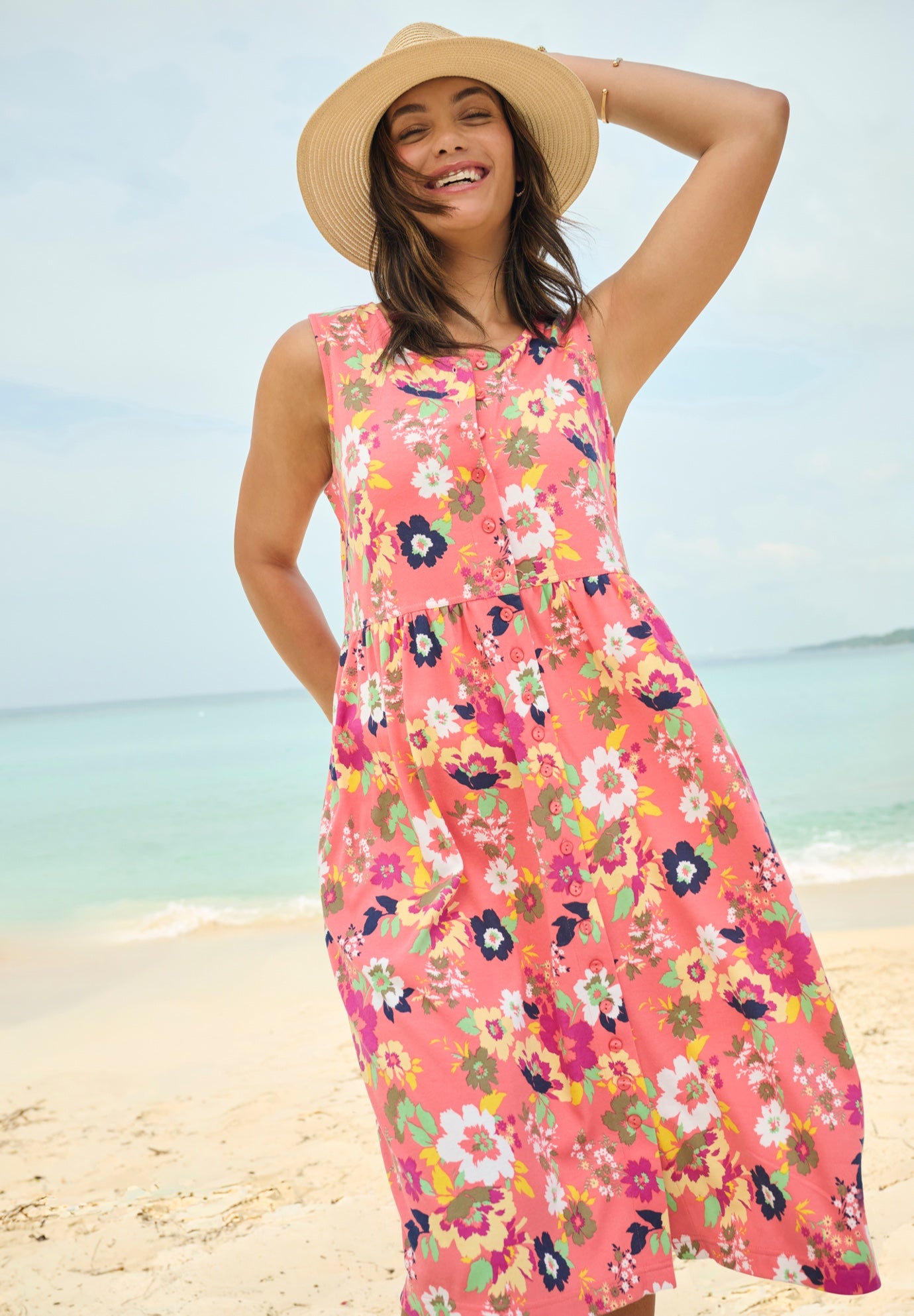 Button-Front Empire Sleeveless Knit Dress image number 1