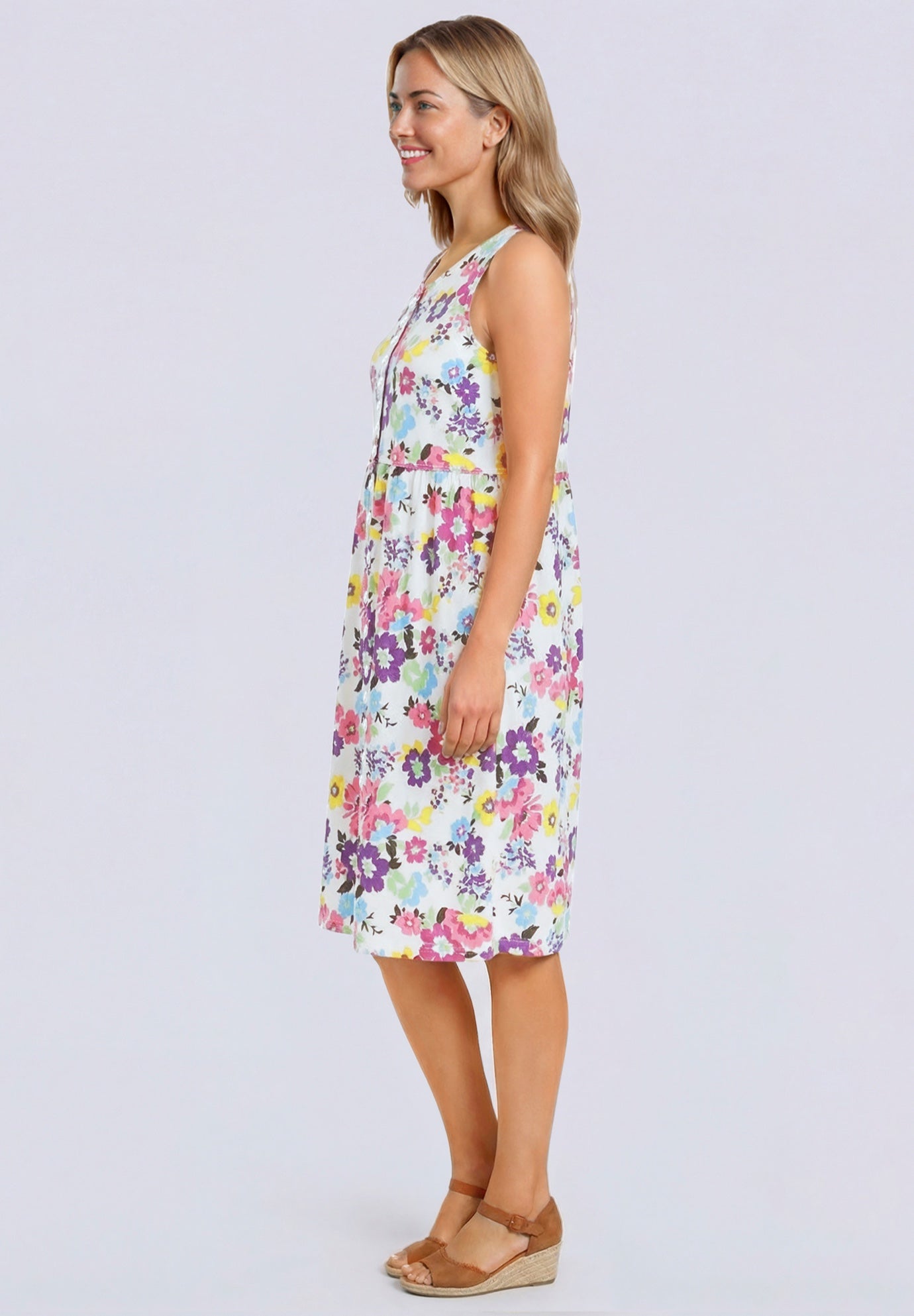 Button-Front Empire Sleeveless Knit Dress image number 2