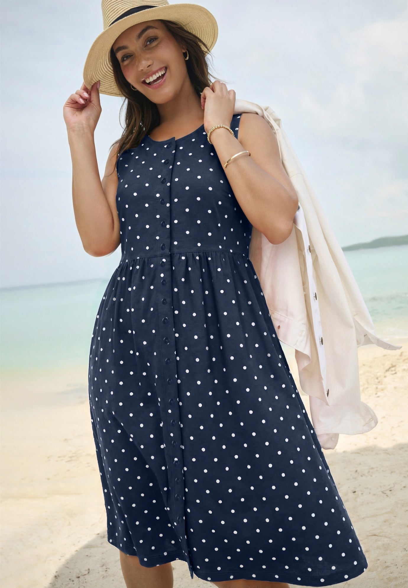 Button-Front Empire Sleeveless Knit Dress image number 0