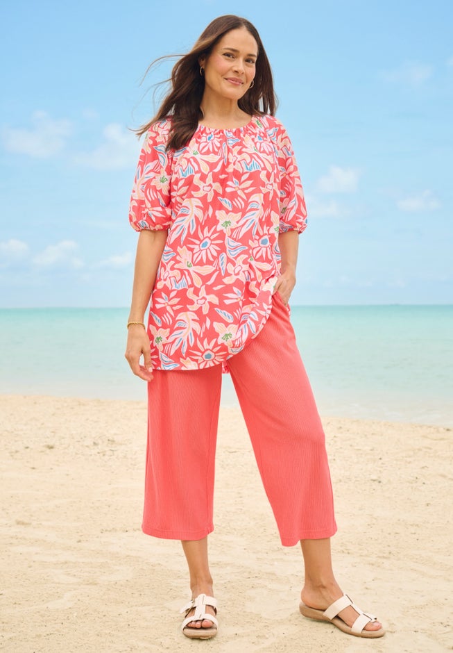 Wide-Leg Texture Knit Capri image number 3