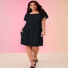 Plus Size Stretch Knit Convertible Flounce Dress image number 0