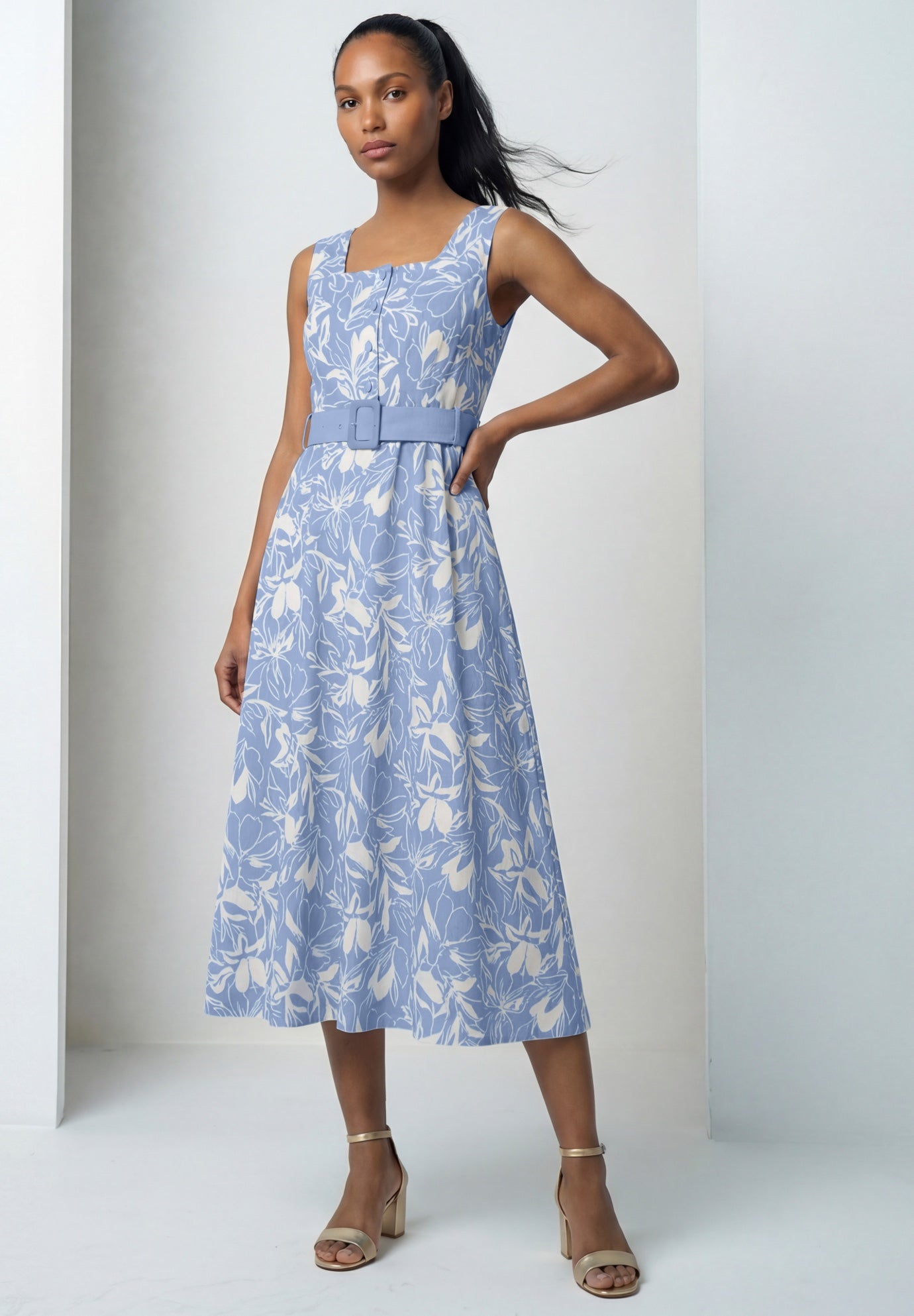 Belted Linen Midi Dress image number 0