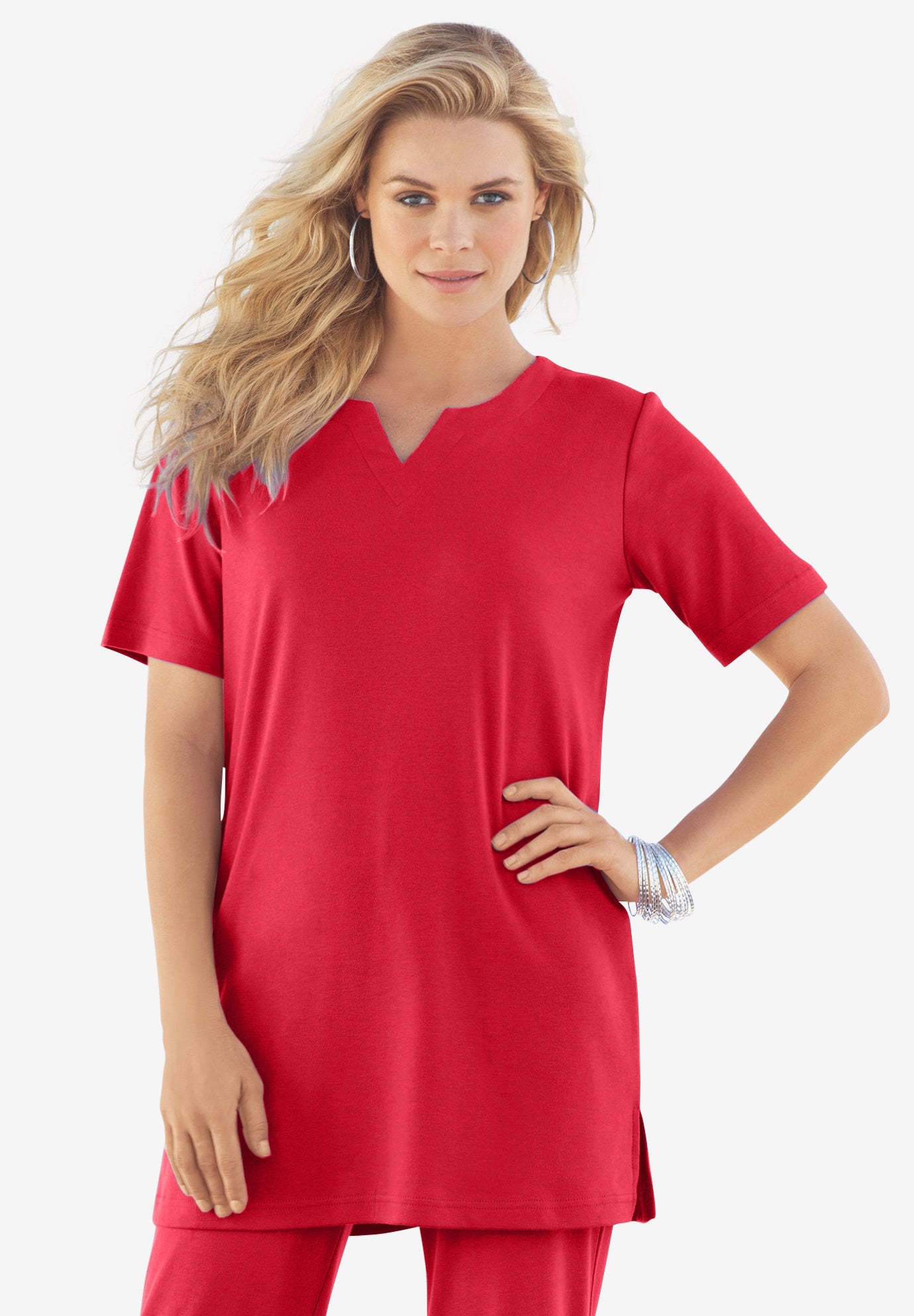 Plus Size Soft Knit Tunic with Notch Neckline image number 0