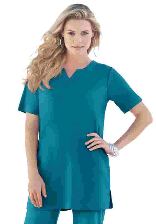 Plus Size Soft Knit Tunic with Notch Neckline image number 0