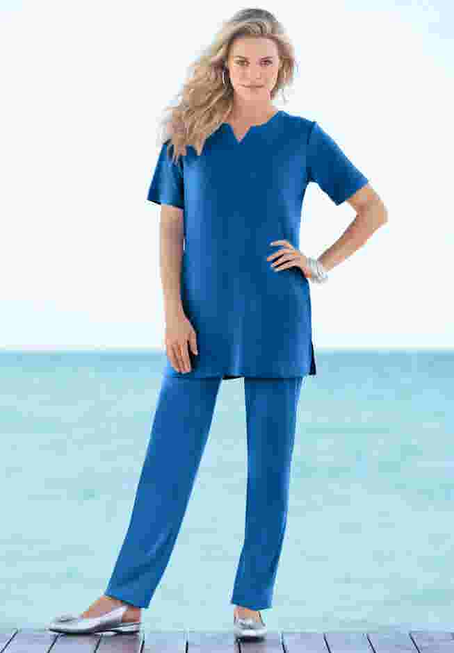Plus Size Soft Knit Tunic with Notch Neckline image number 0
