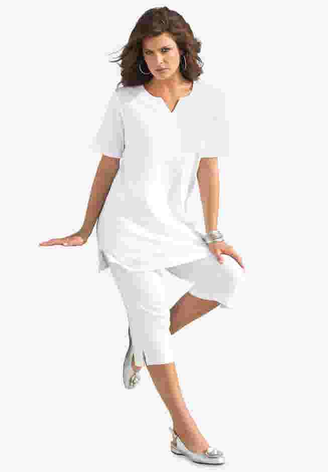 Plus Size Soft Knit Tunic with Notch Neckline image number 0