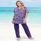 Plus Size Soft Knit Print Tunic with Notch Neckline image number null