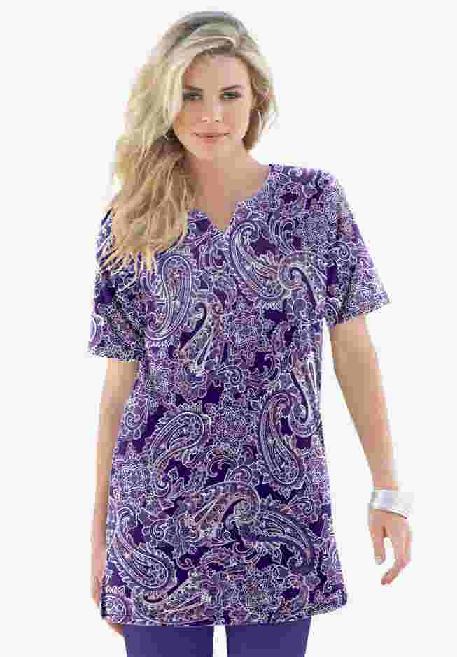 Soft Knit Print Notch Neck Tunic image number 1