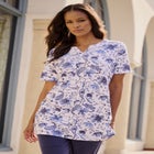 Plus Size Soft Knit Print Tunic with Notch Neckline image number 0