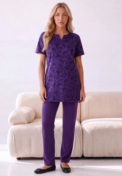Plus Size Soft Knit Print Tunic with Notch Neckline