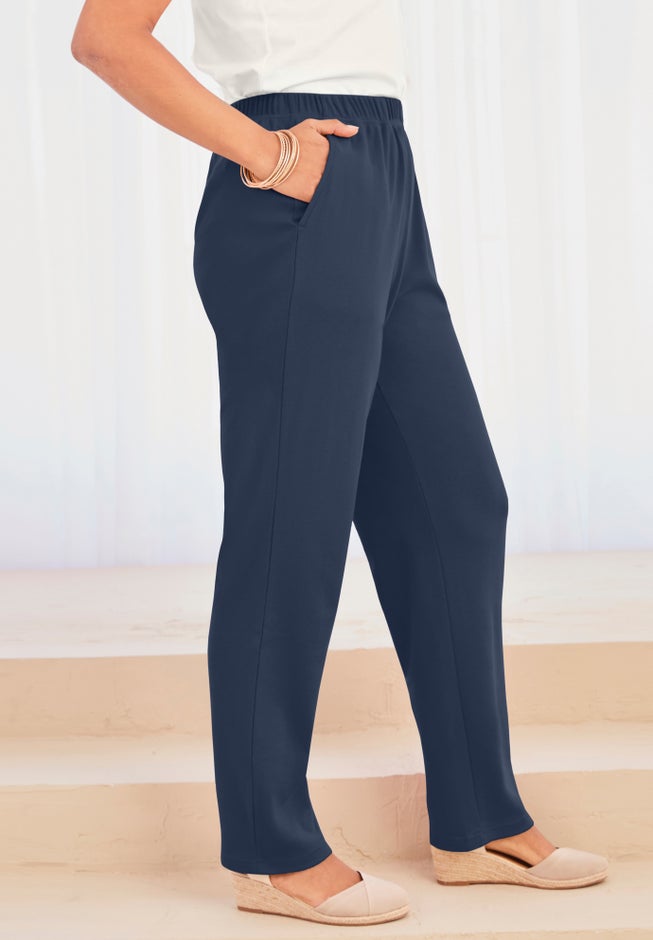 Plus Size Straight Leg Soft Knit Pull On Pant image number 2