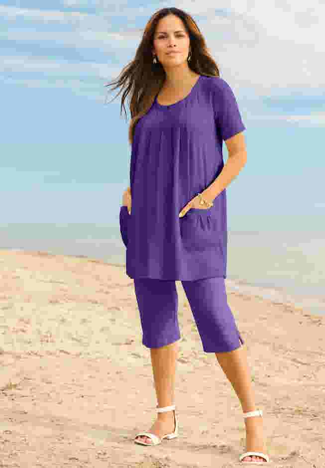 Plus Size Soft Knit Pull-On Capri Pant image number 3