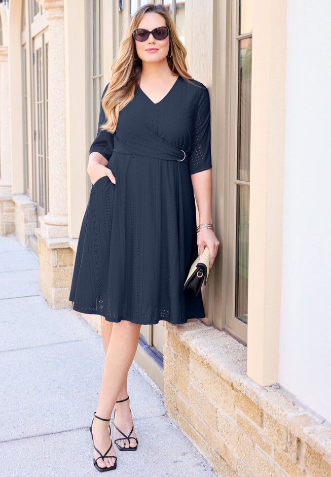 Eyelet Fit & Flare Faux Wrap Dress image number 1