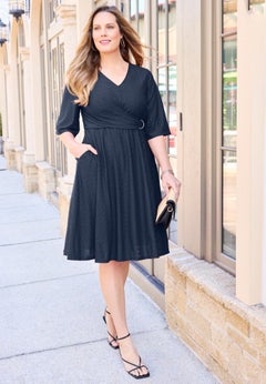 Eyelet Fit & Flare Faux Wrap Dress