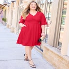Eyelet Fit & Flare Faux Wrap Dress image number 0