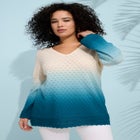 Plus Size Cotton Openwork Ombre V-Neck Pullover Sweater image number 1