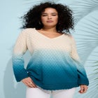 Plus Size Cotton Openwork Ombre V-Neck Pullover Sweater image number 2