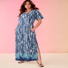 Plus Size Stretch Knit Short Sleeve Maxi Dress with Side Slit Detail image number null