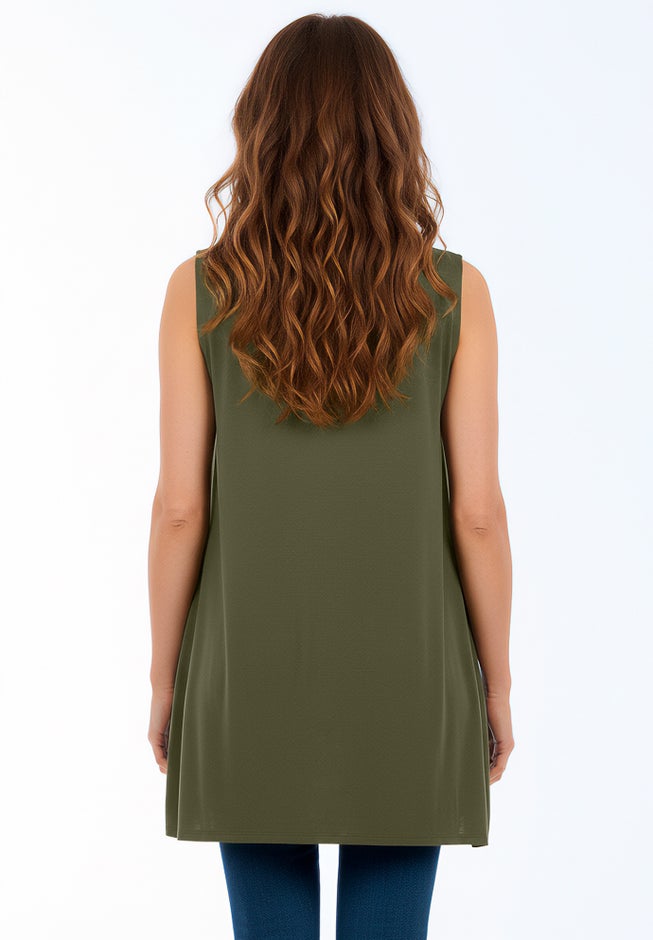 Sleeveless Tulip Overlay Knit Tunic image number 1