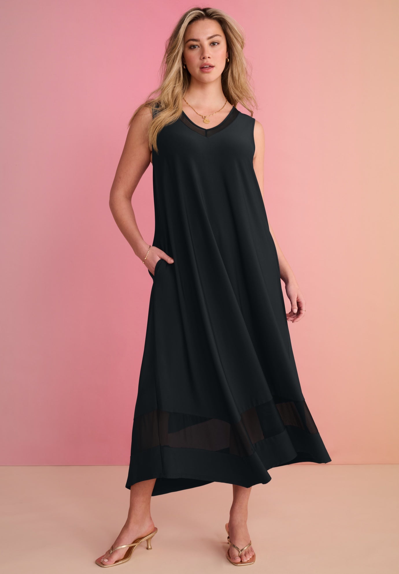 Plus Size Stretch Knit V-Neck Sleeveless Maxi Dress image number 0