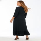 Plus Size Stretch Knit Faux Wrap Flounce Sleeve Midi Dress image number null