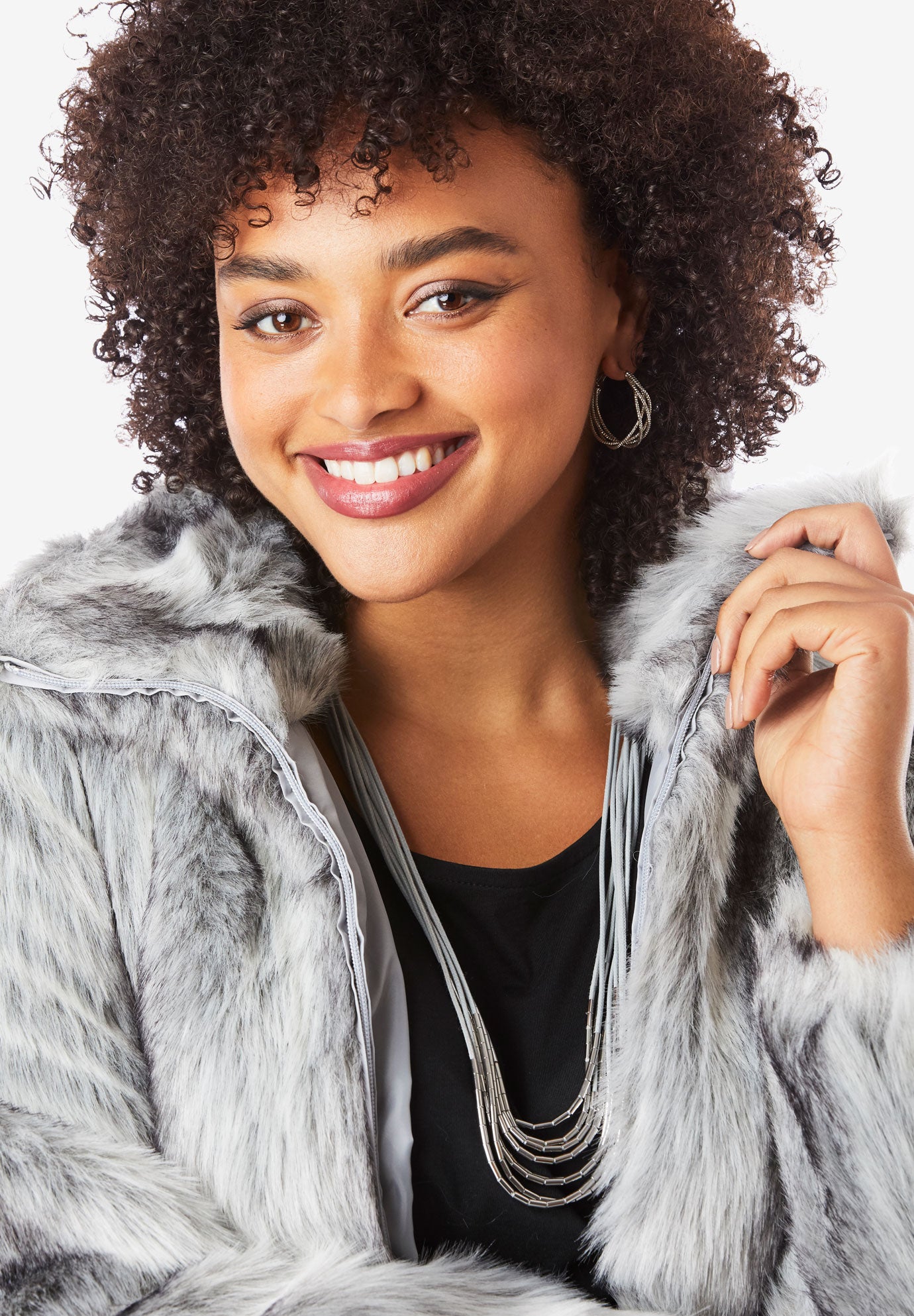 Plus Size Mid-Length Hooded Faux Fur Coat image number 3