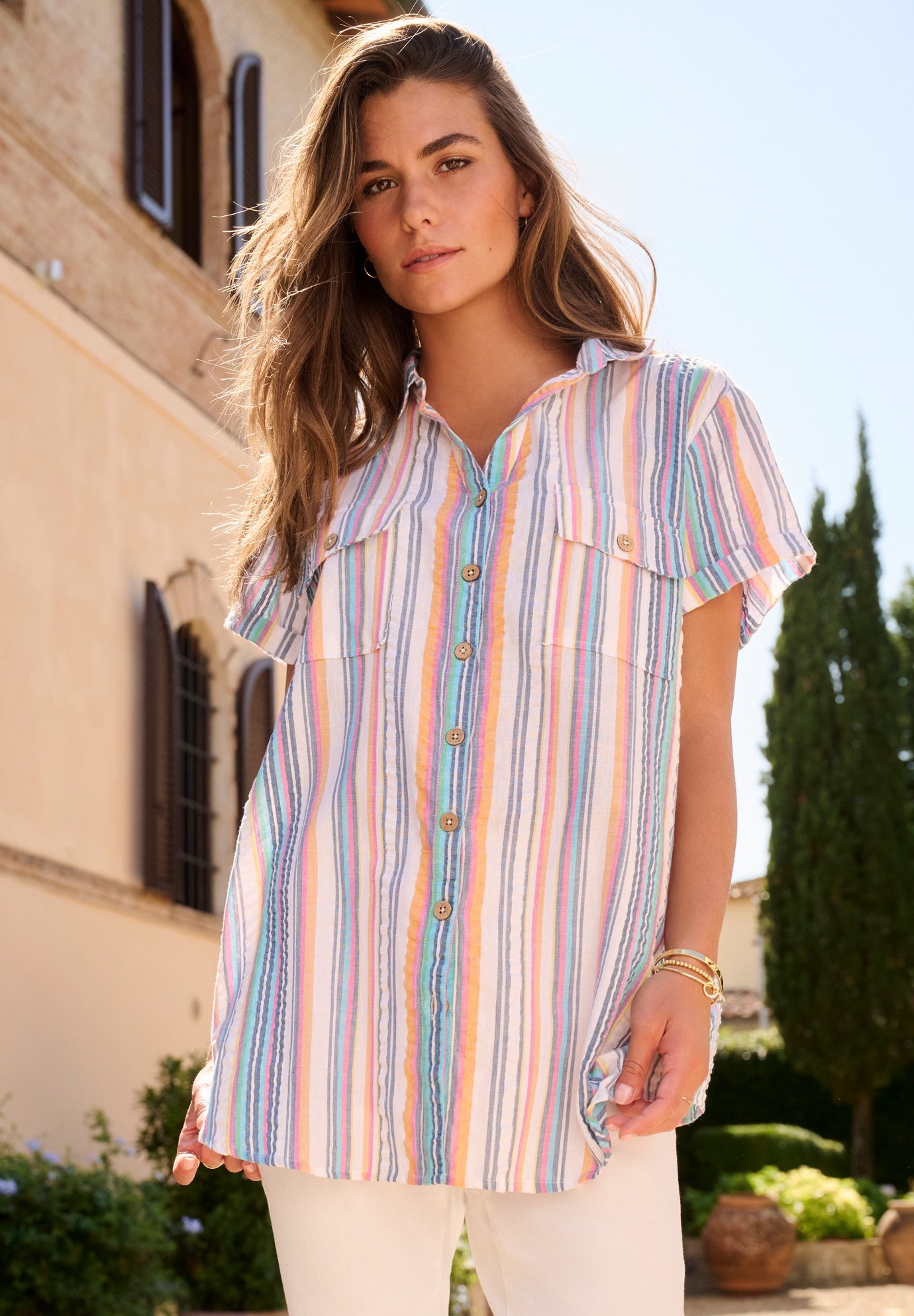 Extended Plus Size Seersucker Shirt image number 0
