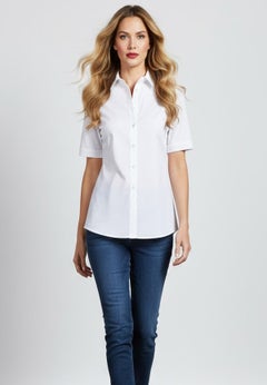Extended Plus Size Kate Short Sleeve Easy Cotton-Blend Button-Front Shirt