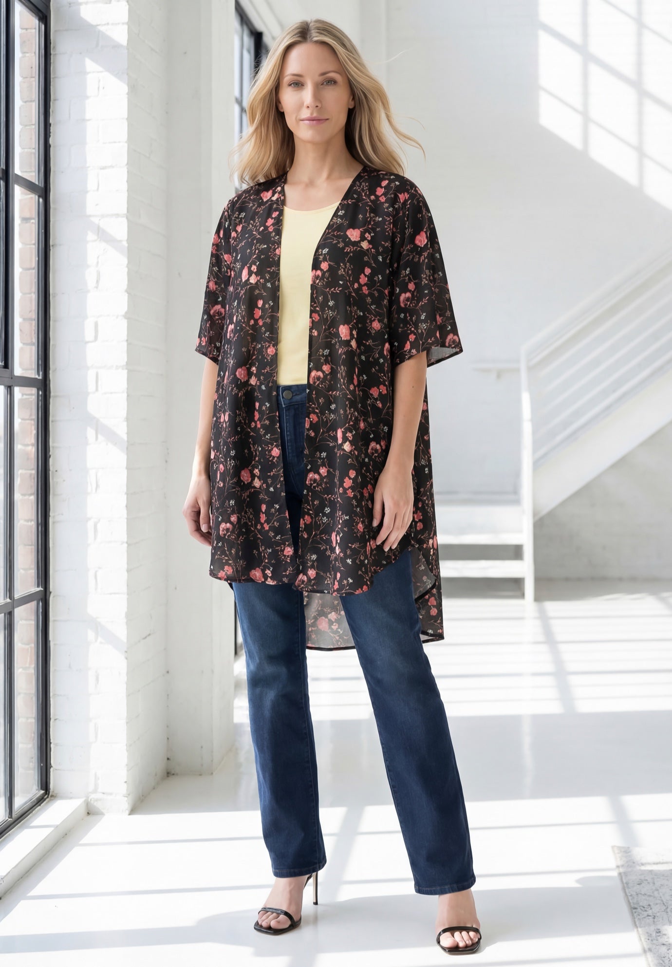 Plus Size Georgette Open-Front Flare Sleeve Kimono image number 0