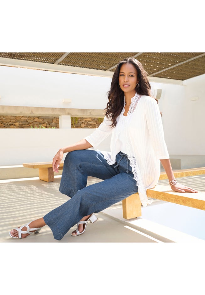 Crochet Trim Pointelle Cardigan image number 1