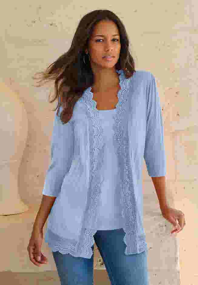 Crochet Trim Pointelle Cardigan image number 3