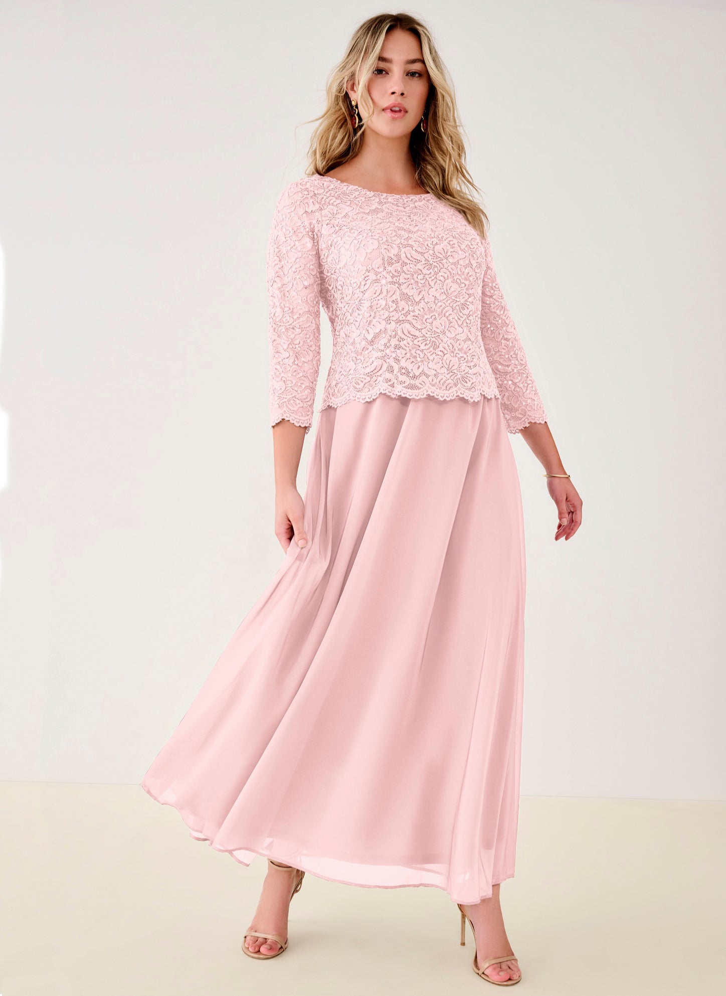 Extended Plus Size Sequin Lace Three Quarter Sleeve A-Line Gown image number 0