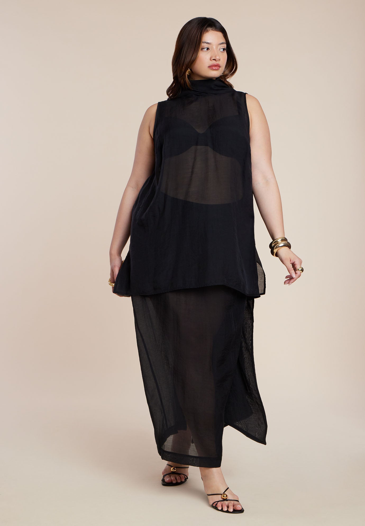 Sheer Printed Organza Skirt image number 1