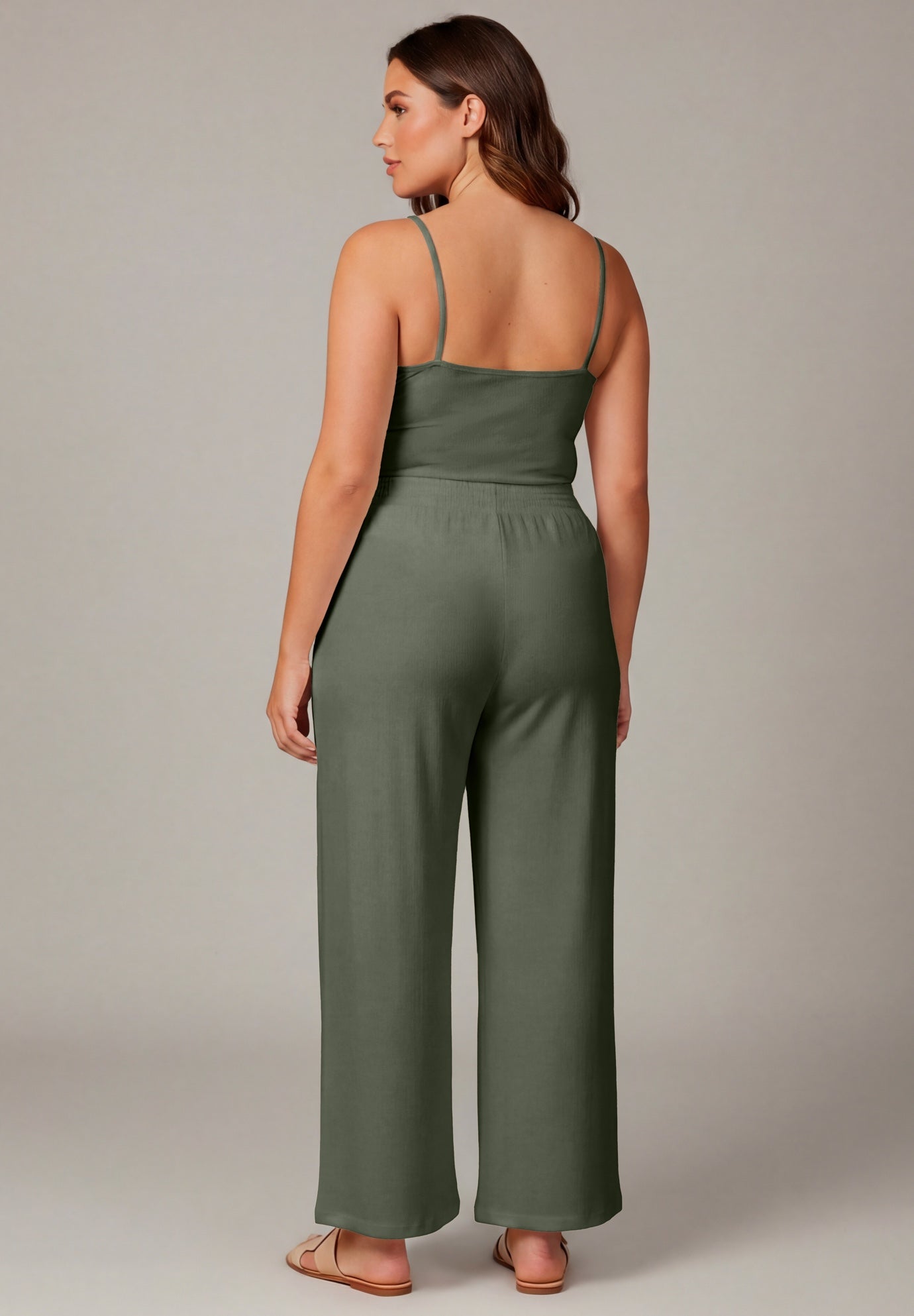 Knit Gauze Smocked Wide-Leg Pants image number 1