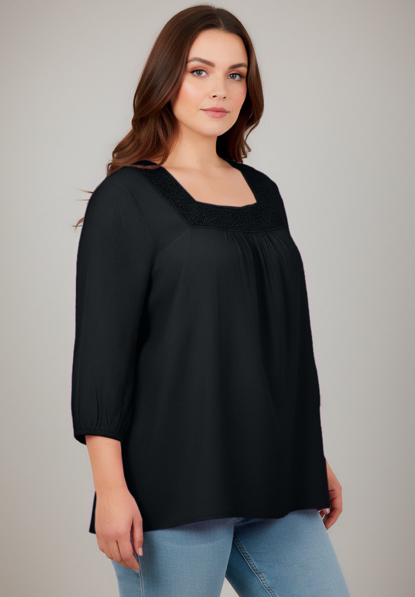 Lace Neckline Peasant Blouse image number 2